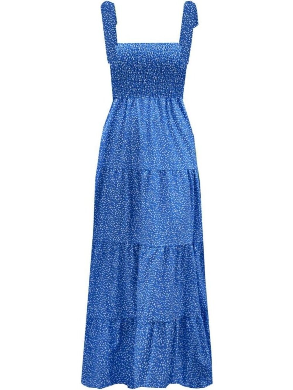 Women's Dots Blue Sleeveless Square Neck Ruffle Flowy Imported Maxi Dress